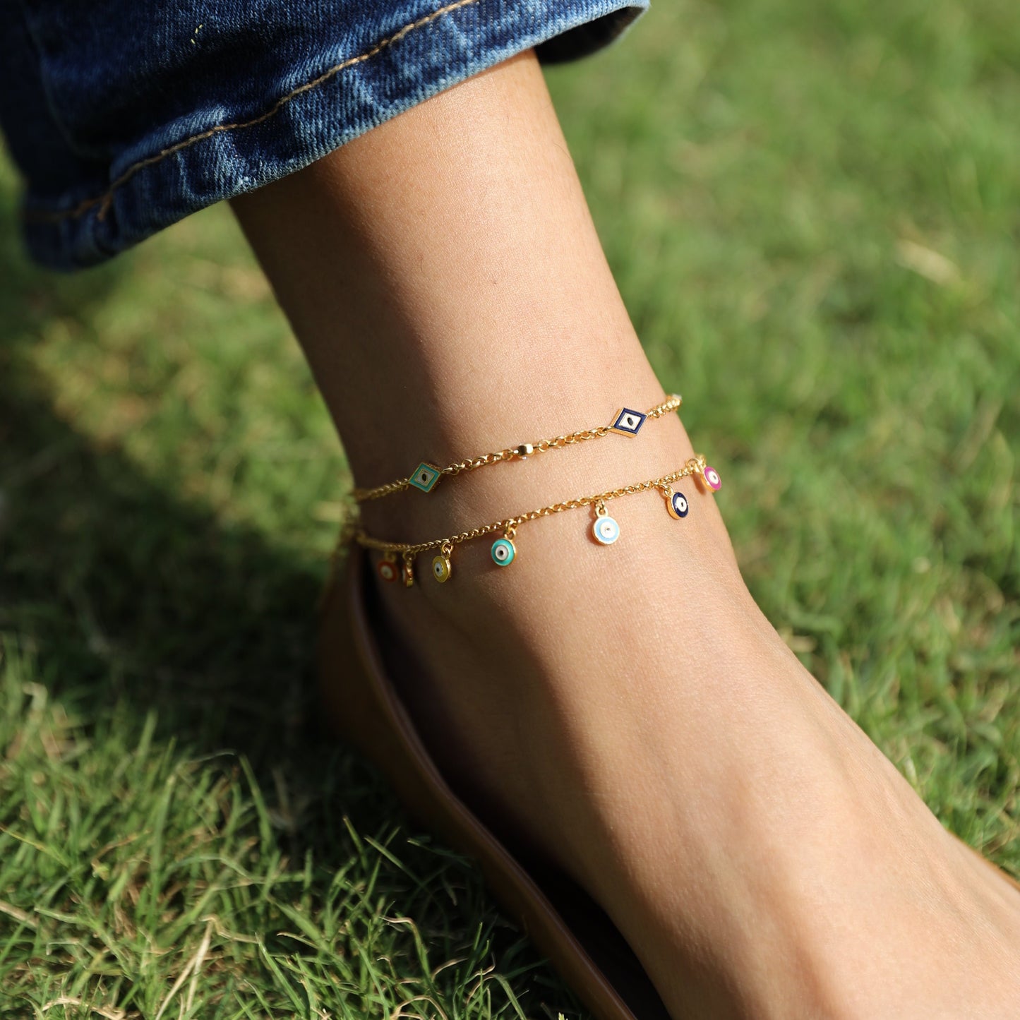 Reversible Lyric Evil Eye Anklet